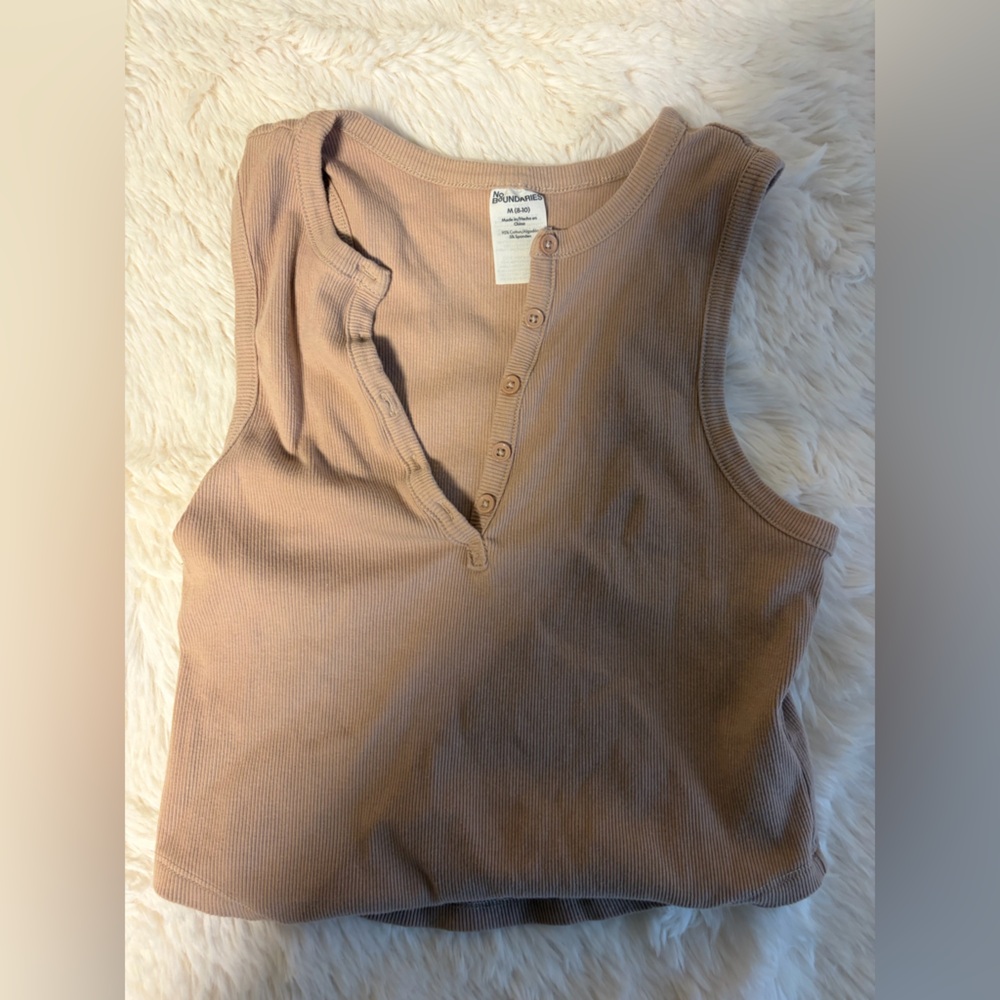 No Boundaries Ribbed Henley Tank Top - Taupe